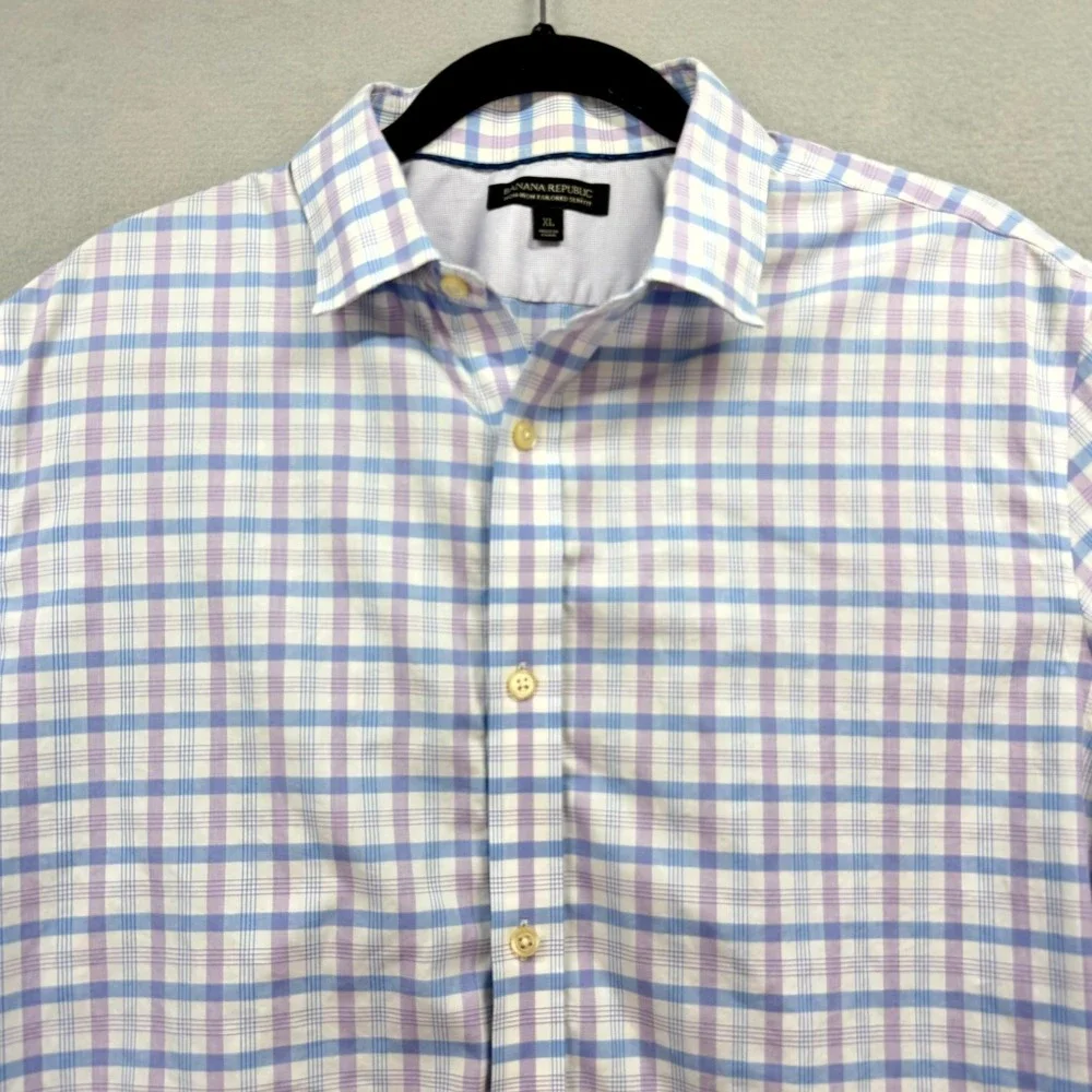 Banana Republic Shirt Mens XL Check Plaid Non-Iron Tailored Slim‎ Fit Button Up